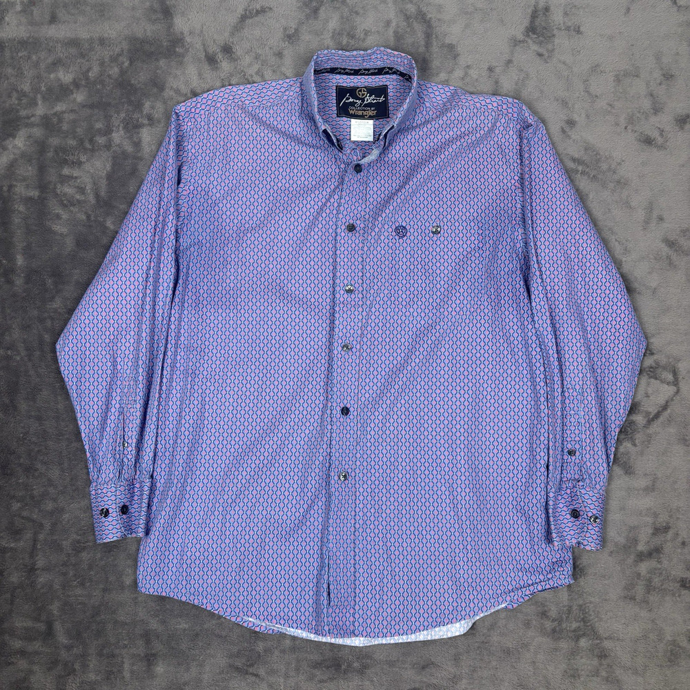 Wrangler George Straight Collection Men's Size Medium Blue Geometric Long Sleeve